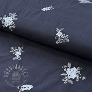 Pamuk VOILE EMBROIDERY Flowers navy