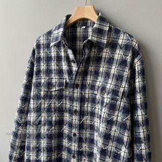 Pamuk YARN DYED BRUSHED Check EMBROIDERY navy