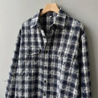 Pamuk YARN DYED BRUSHED Check EMBROIDERY navy