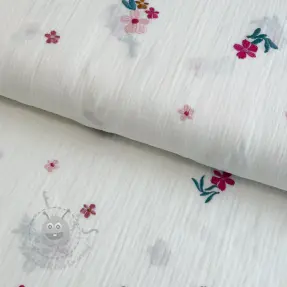 Tetra Tkanina/Muslin EMBROIDERY Flowers MIA camel