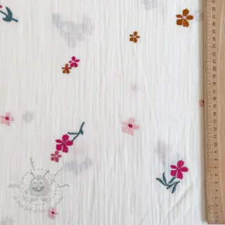 Tetra Tkanina/Muslin EMBROIDERY Flowers MIA camel