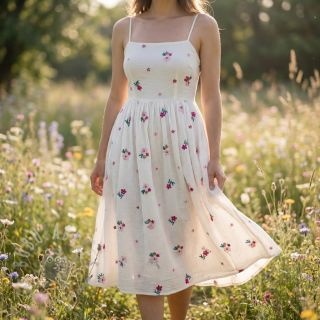 Tetra Tkanina/Muslin EMBROIDERY Flowers MIA camel