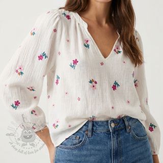 Tetra Tkanina/Muslin EMBROIDERY Flowers MIA camel