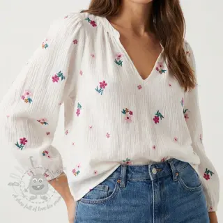 Tetra Tkanina/Muslin EMBROIDERY Flowers MIA camel