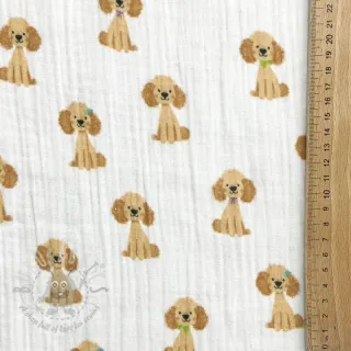Tetra Tkanina/Muslin Dogs white digital print