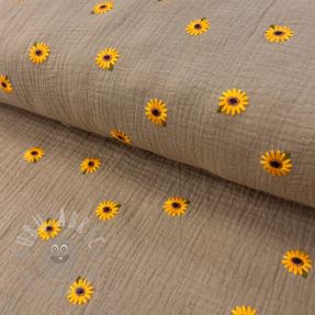 Tetra Tkanina/Muslin EMBROIDERY Sunflowers beige