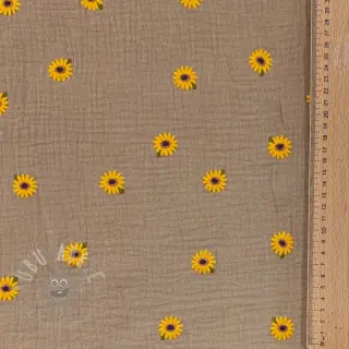 Tetra Tkanina/Muslin EMBROIDERY Sunflowers beige