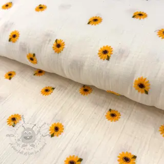 Tetra Tkanina/Muslin EMBROIDERY Sunflowers natural