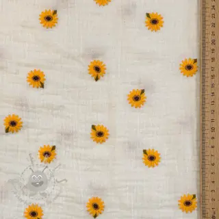 Tetra Tkanina/Muslin EMBROIDERY Sunflowers natural