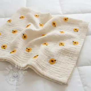 Tetra Tkanina/Muslin EMBROIDERY Sunflowers natural