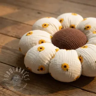 Tetra Tkanina/Muslin EMBROIDERY Sunflowers natural