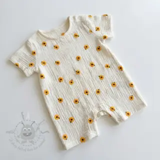 Tetra Tkanina/Muslin EMBROIDERY Sunflowers natural
