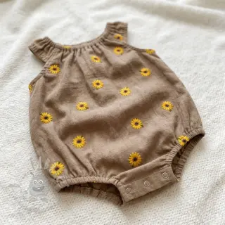 Tetra Tkanina/Muslin EMBROIDERY Sunflowers beige