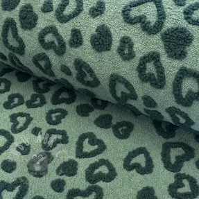 Tkanina za kapute TEDDY Hearts old green
