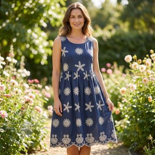 Pamuk EMBROIDERY Sea ornaments navy