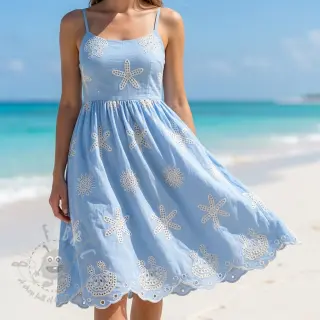 Pamuk EMBROIDERY Sea ornaments light blue