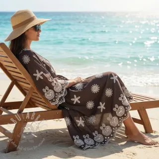 Pamuk EMBROIDERY Sea ornaments brown