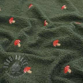 Tkanina za kapute EMBROIDERY Little mushrooms green