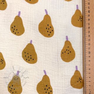 Tetra Tkanina/Muslin Pears ochre by JENNIFER BOURON ORGANIC