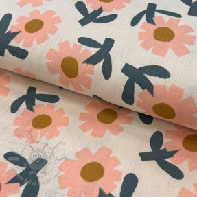 Tetra Tkanina/Muslin Flowers peach by JENNIFER BOURON ORGANIC
