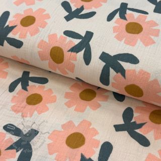 Tetra Tkanina/Muslin Flowers peach by JENNIFER BOURON ORGANIC