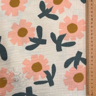 Tetra Tkanina/Muslin Flowers peach by JENNIFER BOURON ORGANIC