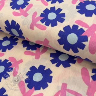 Tetra Tkanina/Muslin Flowers blue by JENNIFER BOURON ORGANIC