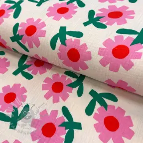 Tetra Tkanina/Muslin Flowers natural/pink by JENNIFER BOURON ORGANIC