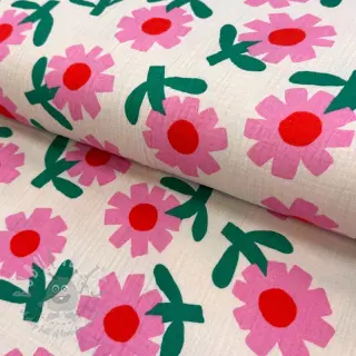 Tetra Tkanina/Muslin Flowers natural/pink by JENNIFER BOURON ORGANIC
