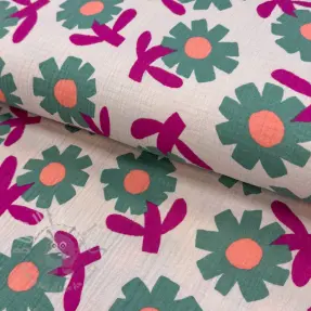 Tetra Tkanina/Muslin Flowers green by JENNIFER BOURON ORGANIC
