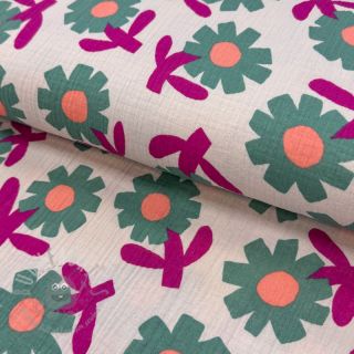 Tetra Tkanina/Muslin Flowers green by JENNIFER BOURON ORGANIC