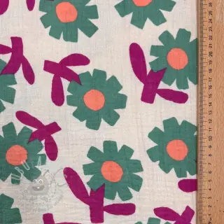 Tetra Tkanina/Muslin Flowers green by JENNIFER BOURON ORGANIC