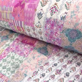 Tetra Tkanina/Muslin STEPPED Flowers light pink digital print