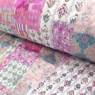 Tetra Tkanina/Muslin STEPPED Flowers light pink digital print