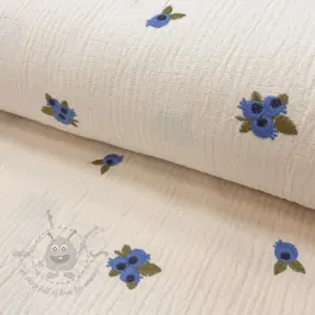Tetra Tkanina/Muslin EMBROIDERY STRIPED Fruit natural