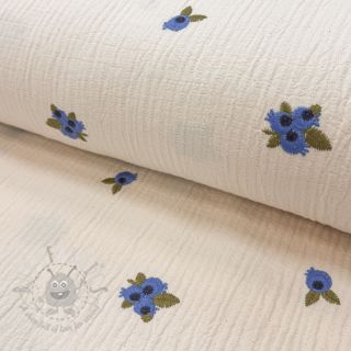 Tetra Tkanina/Muslin EMBROIDERY STRIPED Fruit natural