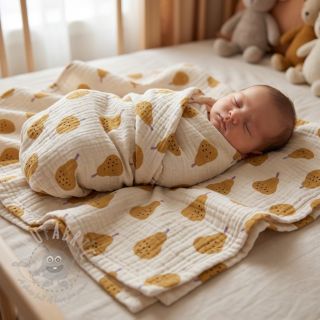 Tetra Tkanina/Muslin Pears ochre by JENNIFER BOURON ORGANIC