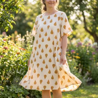 Tetra Tkanina/Muslin Pears ochre by JENNIFER BOURON ORGANIC