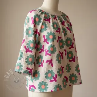 Tetra Tkanina/Muslin Flowers green by JENNIFER BOURON ORGANIC