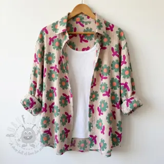 Tetra Tkanina/Muslin Flowers green by JENNIFER BOURON ORGANIC