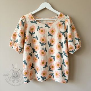 Tetra Tkanina/Muslin Flowers peach by JENNIFER BOURON ORGANIC