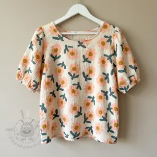 Tetra Tkanina/Muslin Flowers peach by JENNIFER BOURON ORGANIC