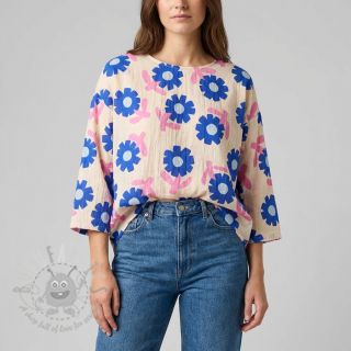 Tetra Tkanina/Muslin Flowers blue by JENNIFER BOURON ORGANIC