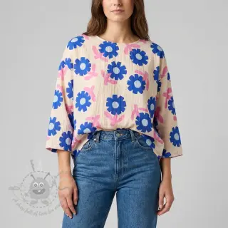Tetra Tkanina/Muslin Flowers blue by JENNIFER BOURON ORGANIC