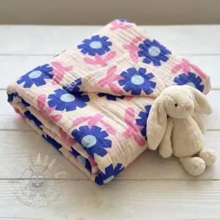 Tetra Tkanina/Muslin Flowers blue by JENNIFER BOURON ORGANIC