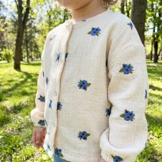 Tetra Tkanina/Muslin EMBROIDERY STRIPED Fruit natural