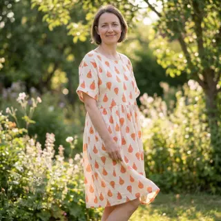 Tetra Tkanina/Muslin Pears peach by JENNIFER BOURON ORGANIC