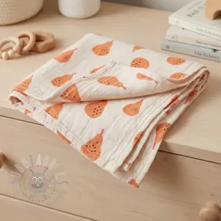 Tetra Tkanina/Muslin Pears peach by JENNIFER BOURON ORGANIC