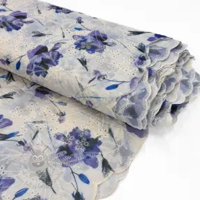Pamučna tkanina s mješavinom EMBROIDERY Rose blue