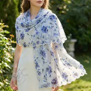 Pamučna tkanina s mješavinom EMBROIDERY Rose blue